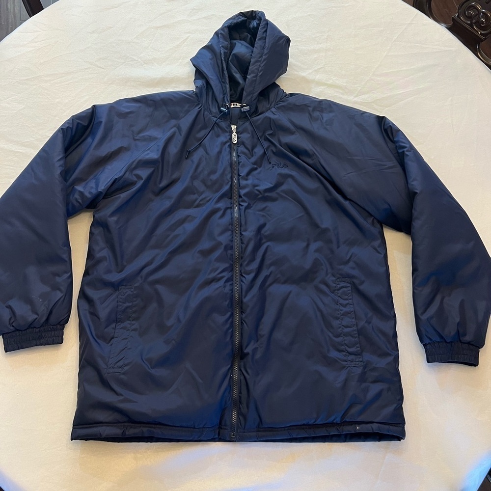 FILA Vintage Men’s Puff Jacket, Hooded, Size Large.